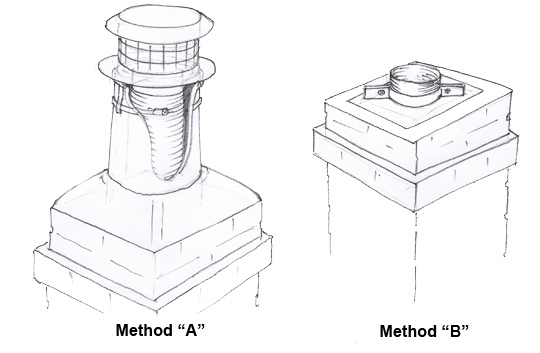 Illustration two methods to fit flue liner