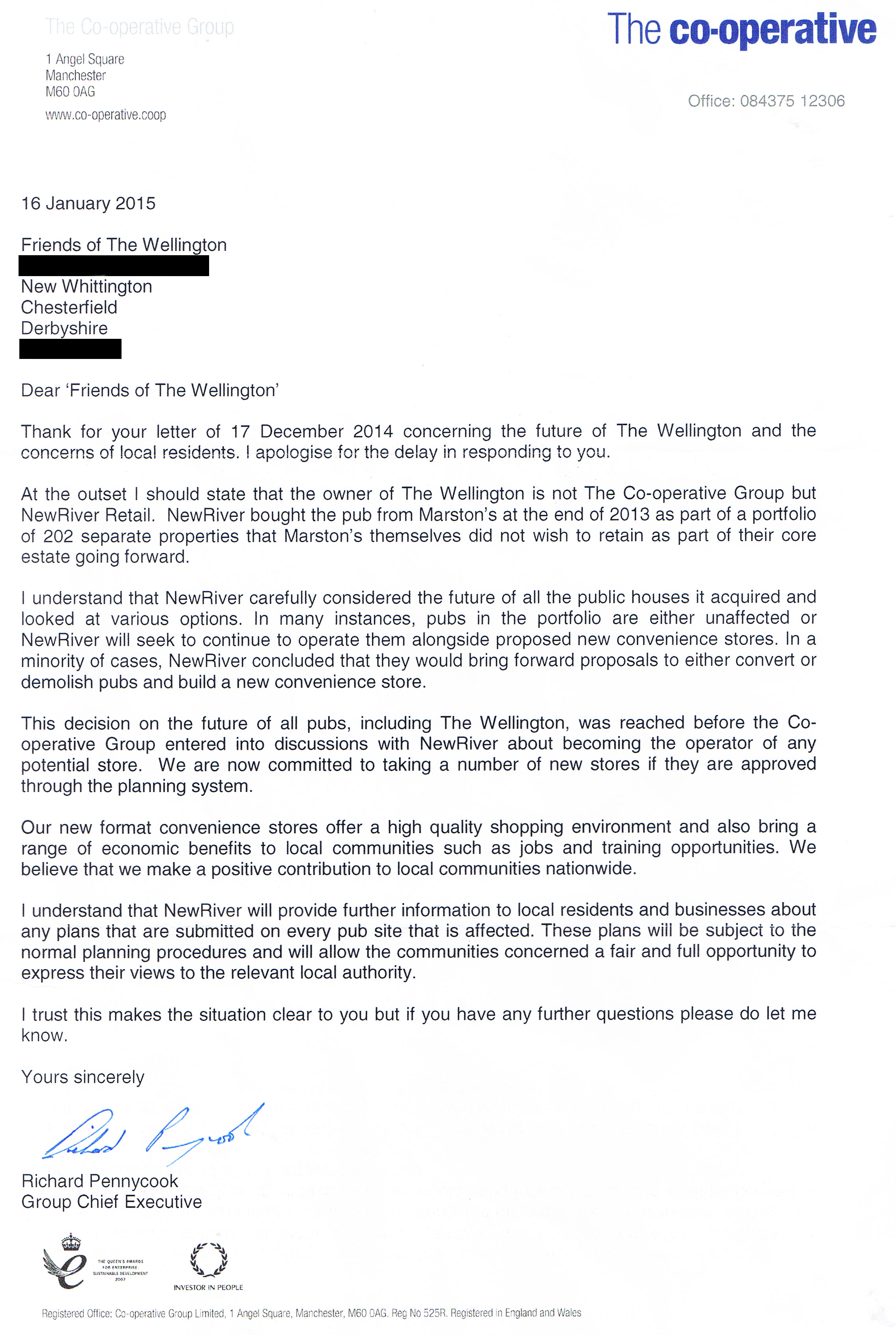 First letter from co-op pub killers